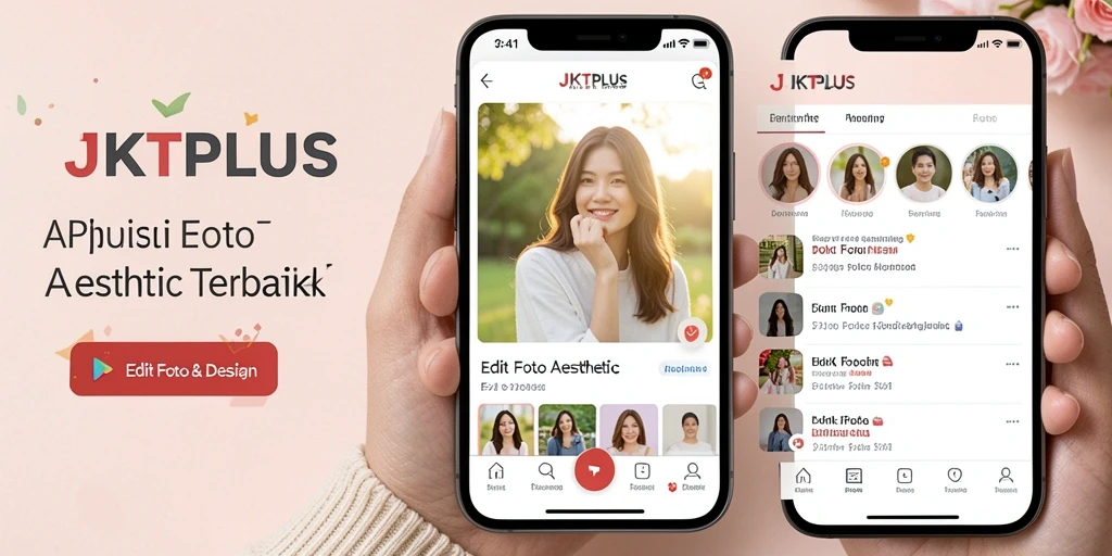 Screenshot antarmuka JKTPLUS dengan fungsi Edit Foto Aesthetic.