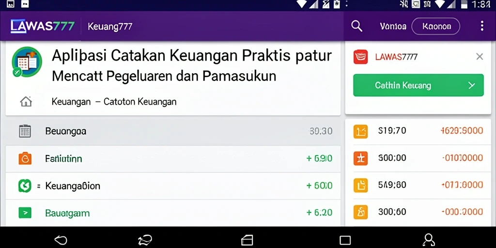 Antarmuka aplikasi LAWAS777 untuk catatan keuangan yang sederhana dan fungsional.