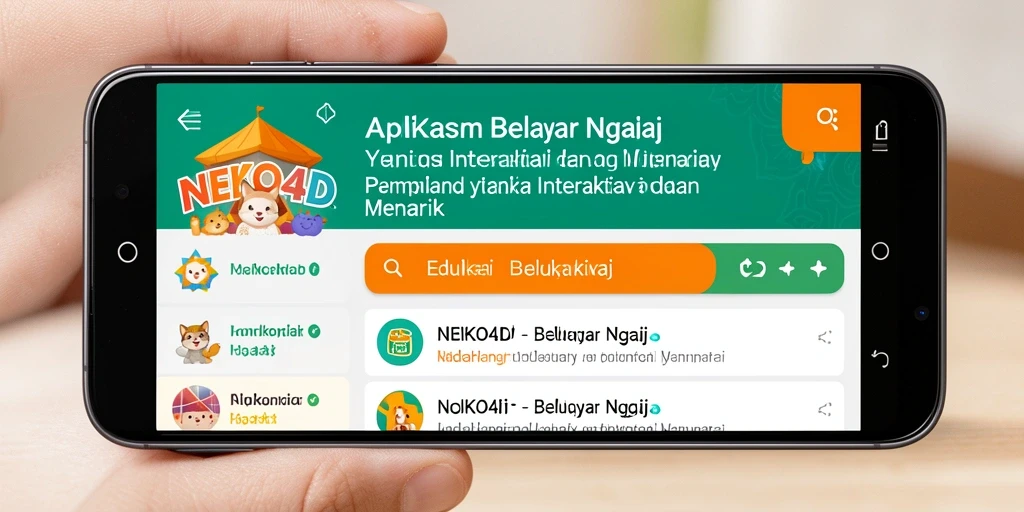 Tampilan antarmuka aplikasi NEKO4D untuk Belajar Ngaji yang menarik dan interaktif.