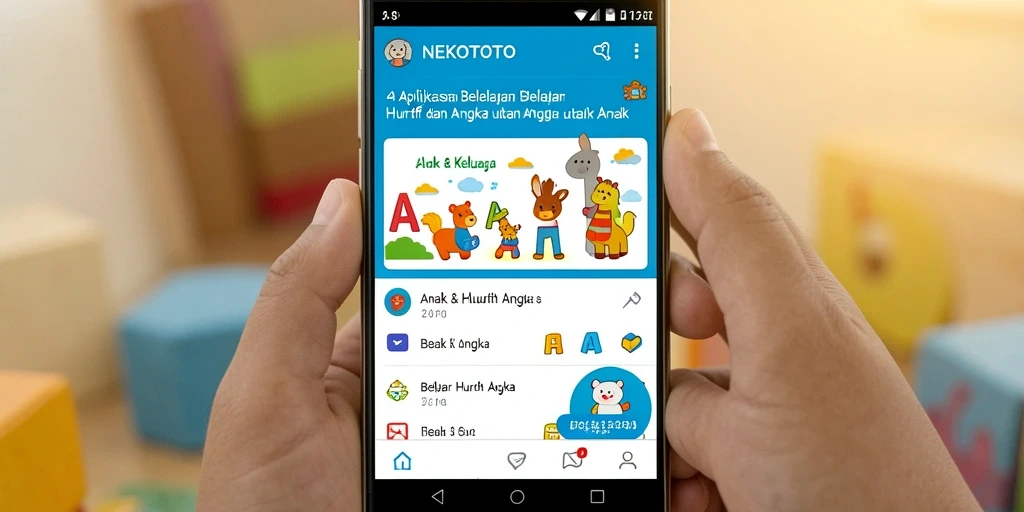 Tampilan antarmuka belajar huruf dan angka yang interaktif.