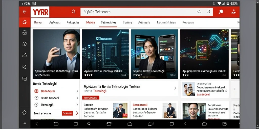 Screenshot antarmuka aplikasi YYRR menampilkan berita teknologi terbaru.